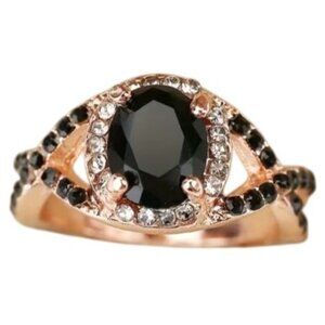 Oval Cut Black & White Moissanite Diamond Engagement Ring in Timeless rose gold